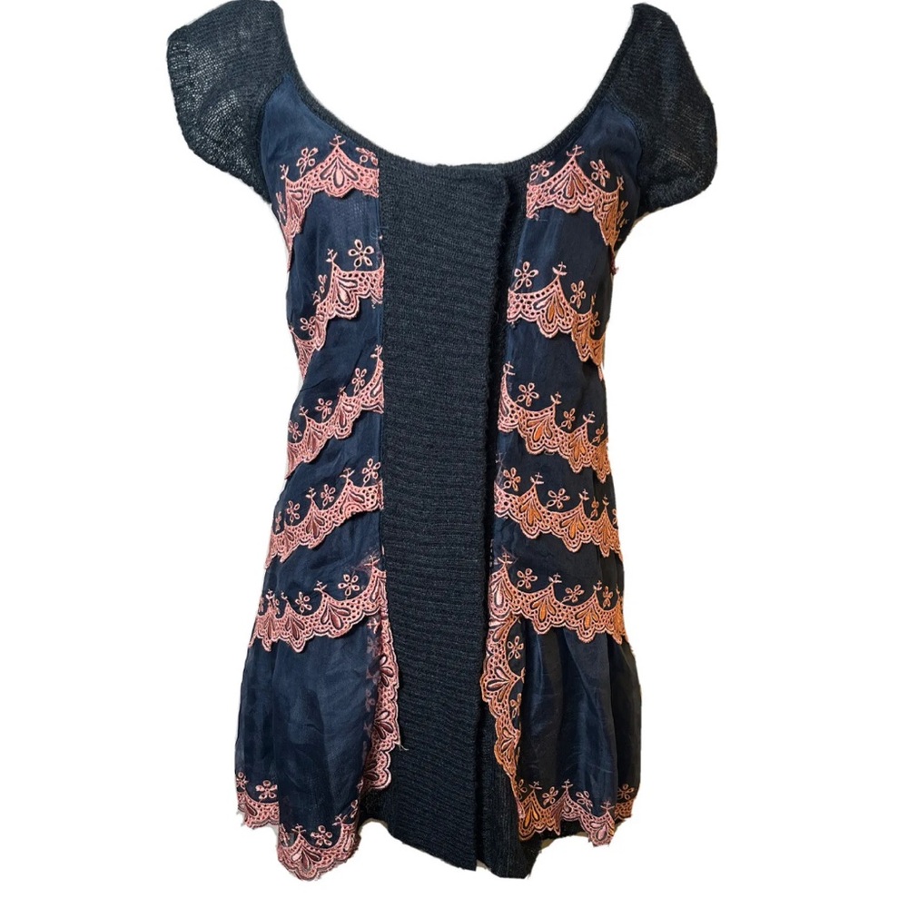 Manoush S French sweater vest ruffles blue pink lace